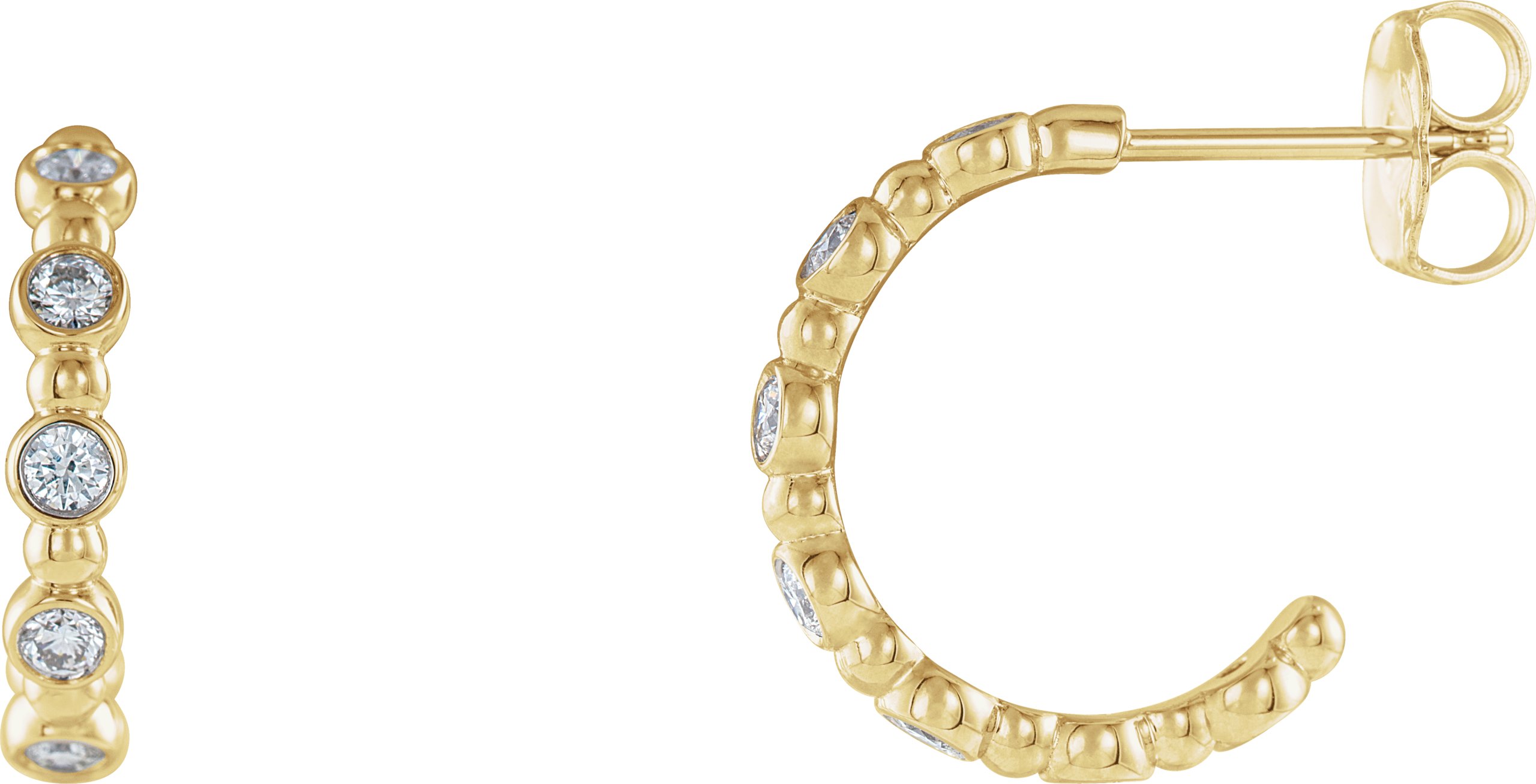 14K Yellow 3/8 CTW Natural Diamond Beaded Hoop Earrings 