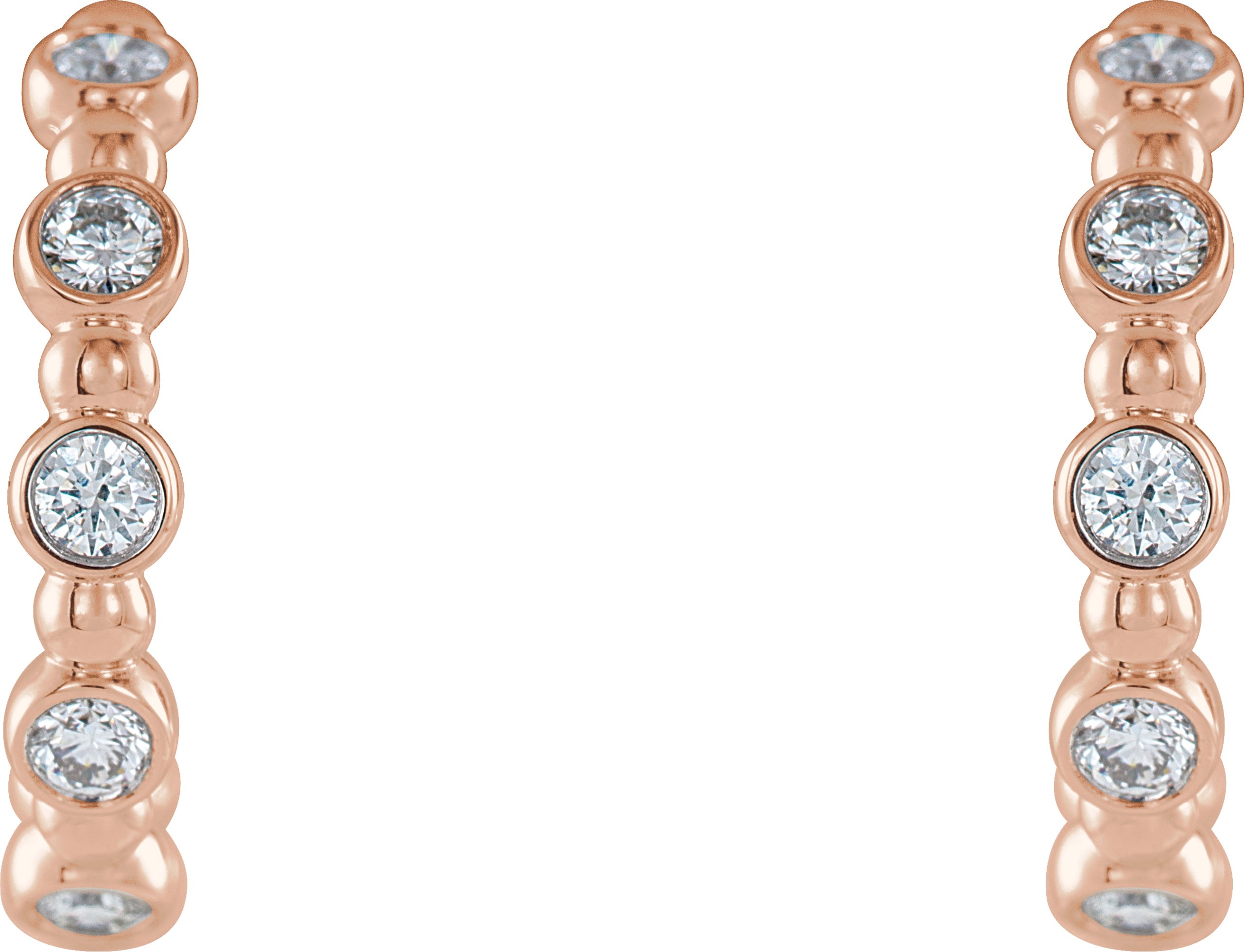 14K Rose 3/8 CTW Diamond Beaded Hoop Earrings 