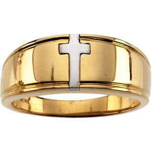 14K White Men-s Cross Band 