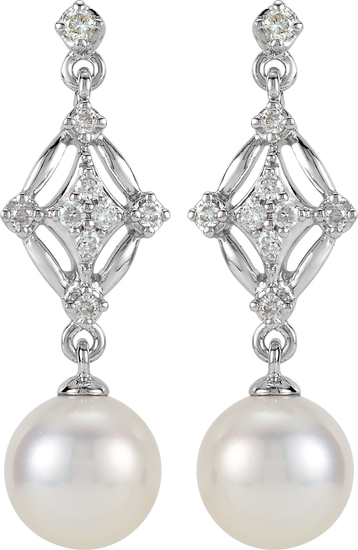 Alternative view of Cultured Freshwater Pearl And 1/6 CTW Natural Diamond Earrings – 14K White Gold