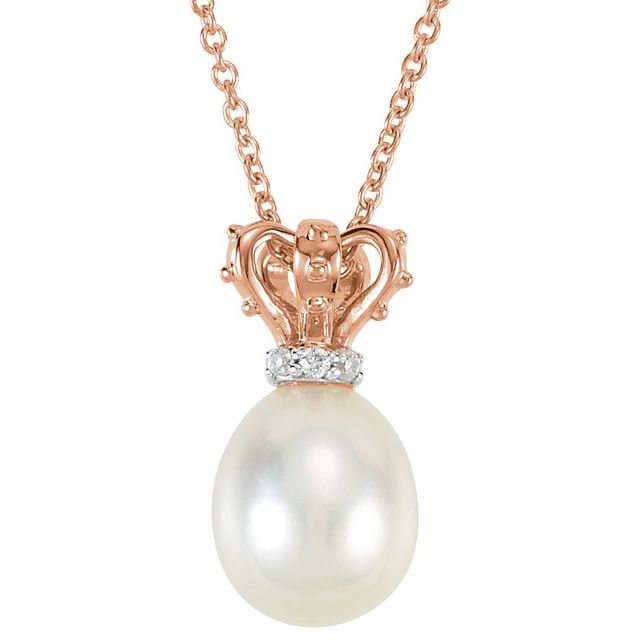 14K Rose & White Freshwater Cultured Pearl & .015 CTW Diamond Crown 18