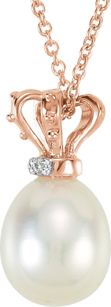 Alternative view of Diamond And Pearl Necklace – 14K Rose/White Gold