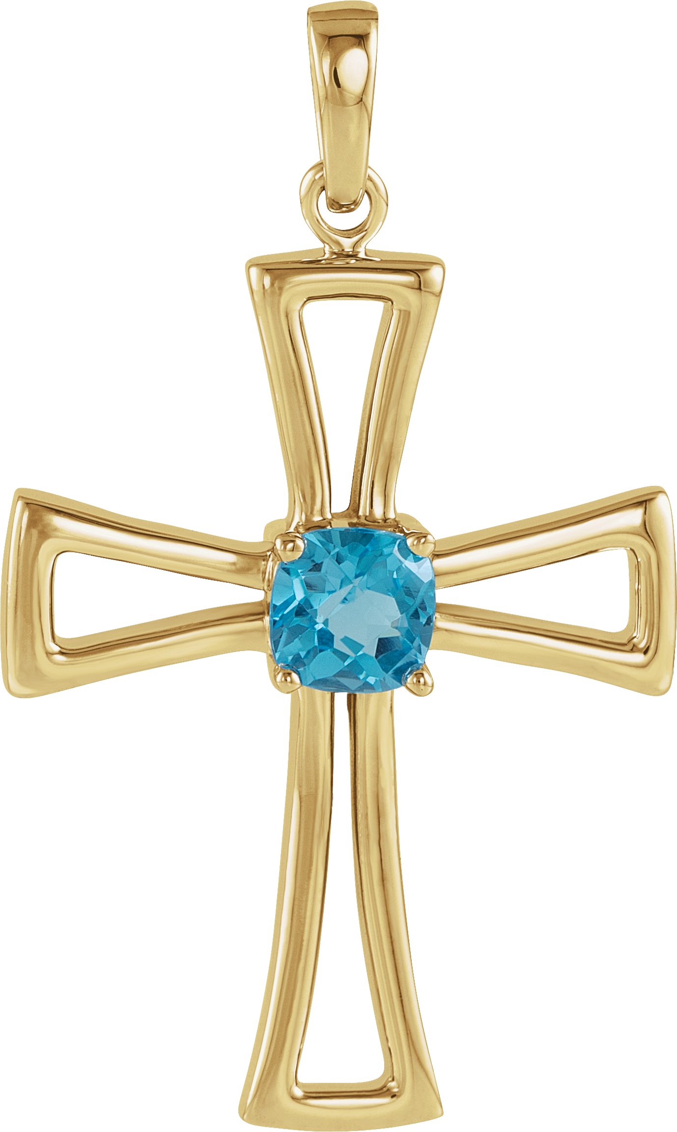 14K Yellow Natural Swiss Blue Topaz Cross Pendant