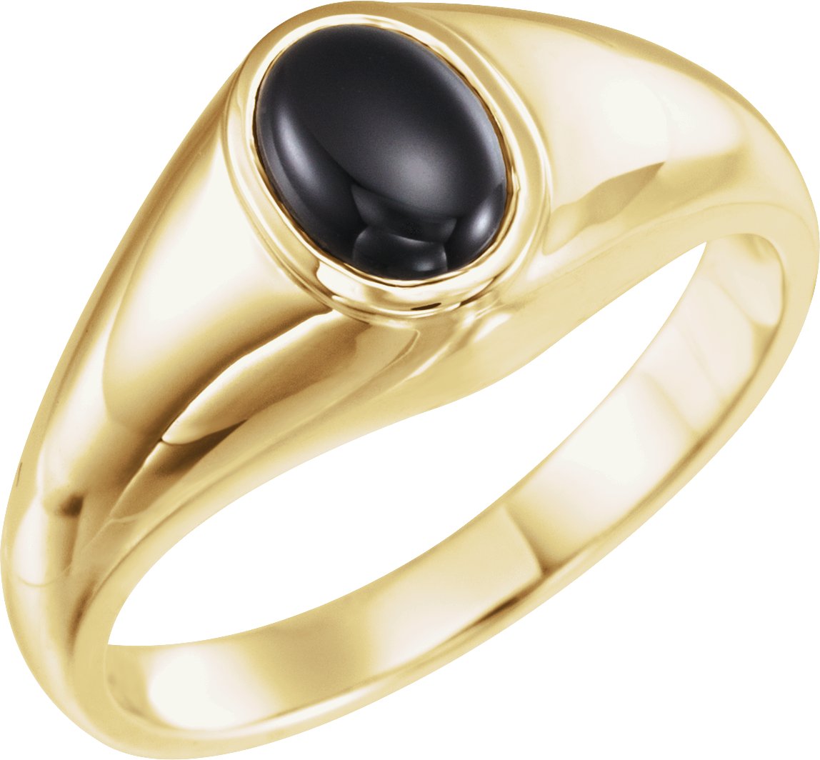 14K Yellow Natural Black Onyx Men-s Ring