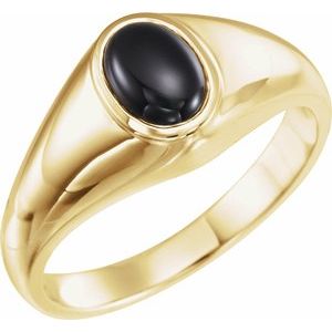 14K Yellow Natural Black Onyx Men-s Ring
