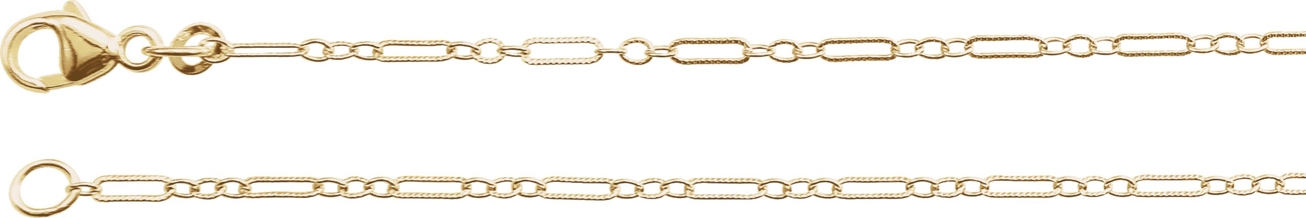 14K Yellow 1.6 mm Knurled Figaro 16" Chain with Lobster Clasp  