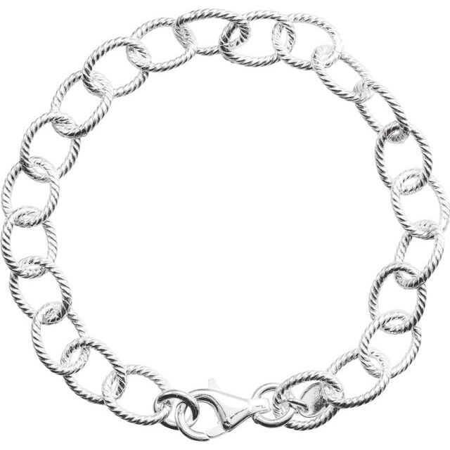 Sterling Silver Knurled Cable 7" Bracelet   