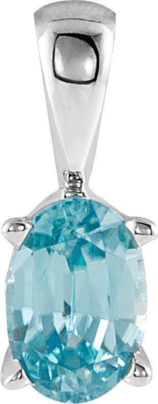 14K White Natural Blue Zircon Pendant