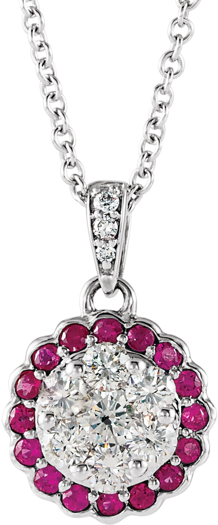 14K White Natural Ruby & 1/3 CTW Natural Diamond 16-18" Necklace 