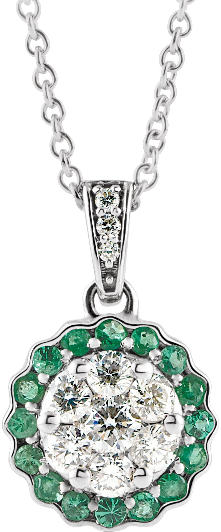 14K White  Natural Emerald & 1/3 CTW  Natural Diamond Necklace  
