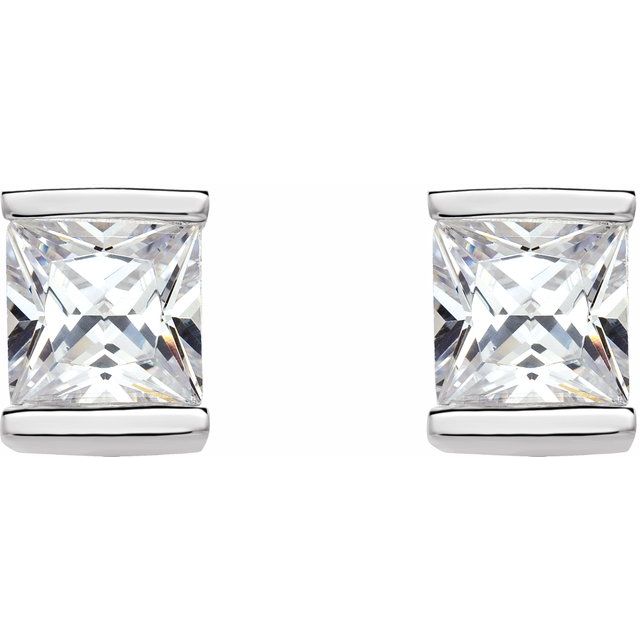 Sterling Silver 5x5 mm Square Imitation White Cubic Zirconia Earrings