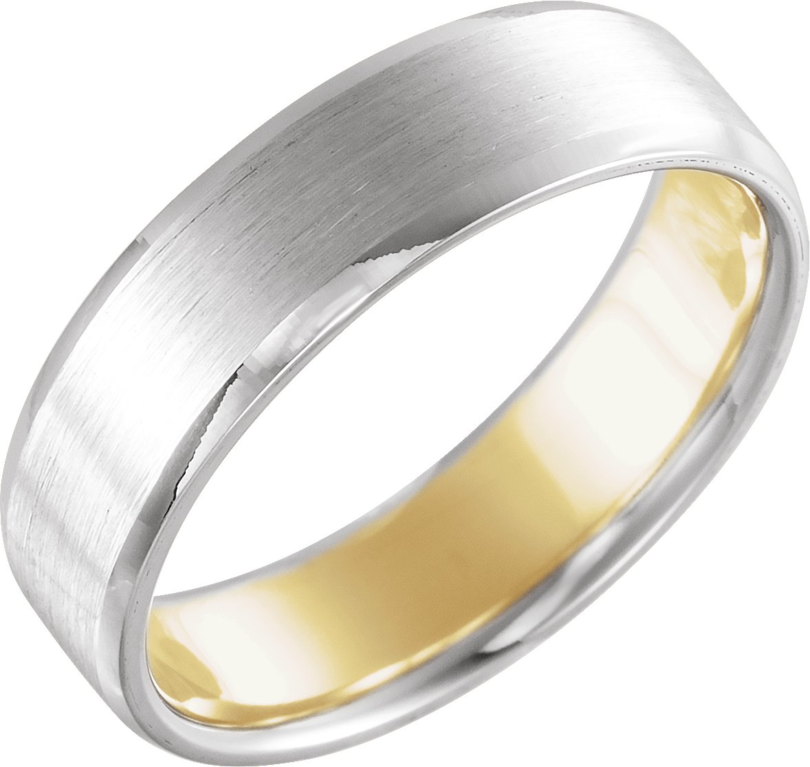 14K White/Yellow 6 mm Beveled-Edge Band with Matte Finish Size 9.5