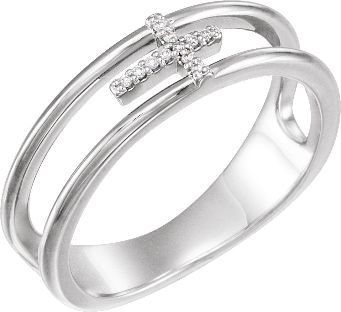 14K White .03 CTW Diamond Negative Space Cross Ring