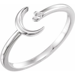 18K White Crescent Moon Ring Mounting for 4 mm Pearl