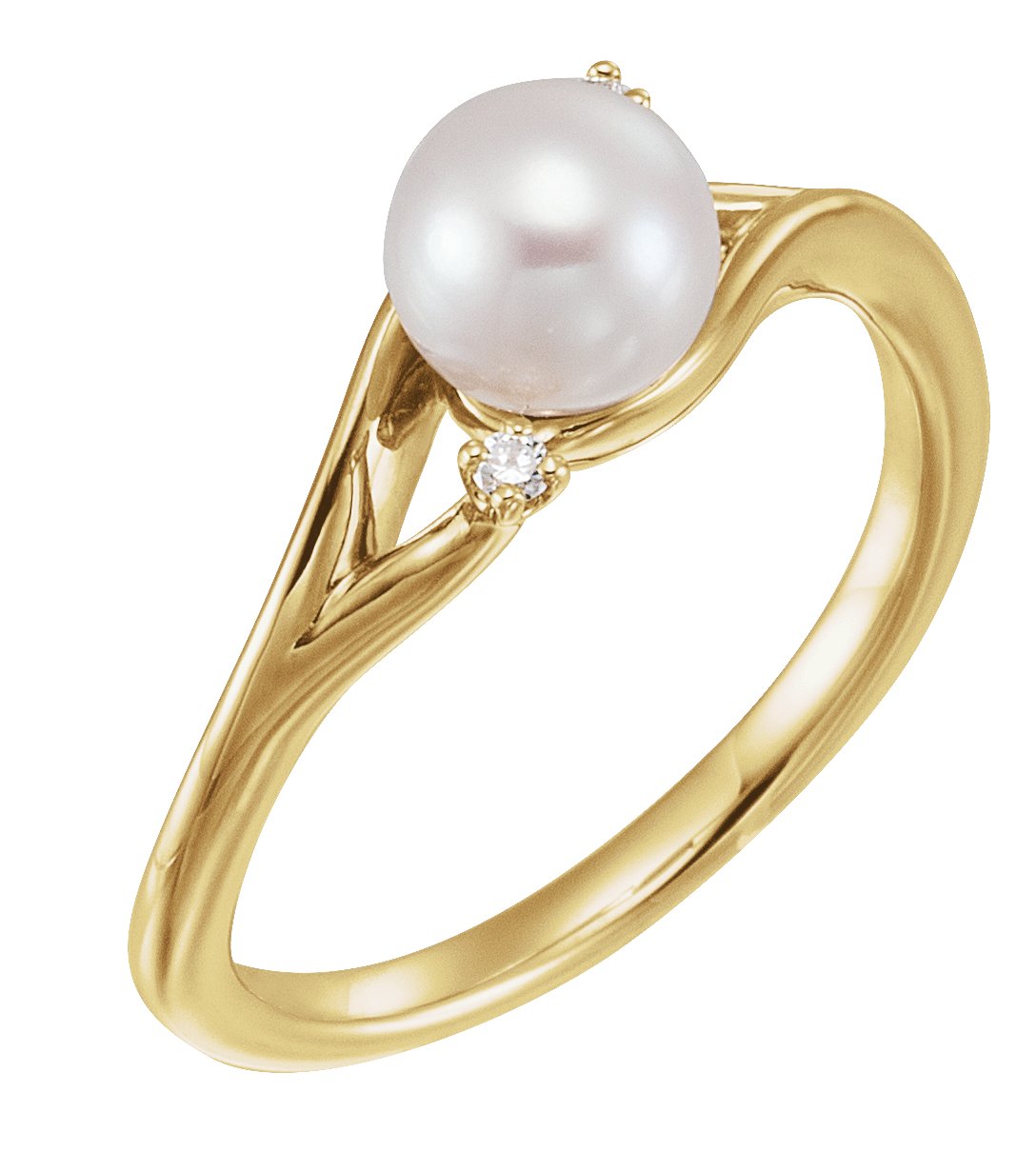 14K Yellow Cultured White Freshwater Pearl & .03 CTW Natural Diamond Bypass Ring 