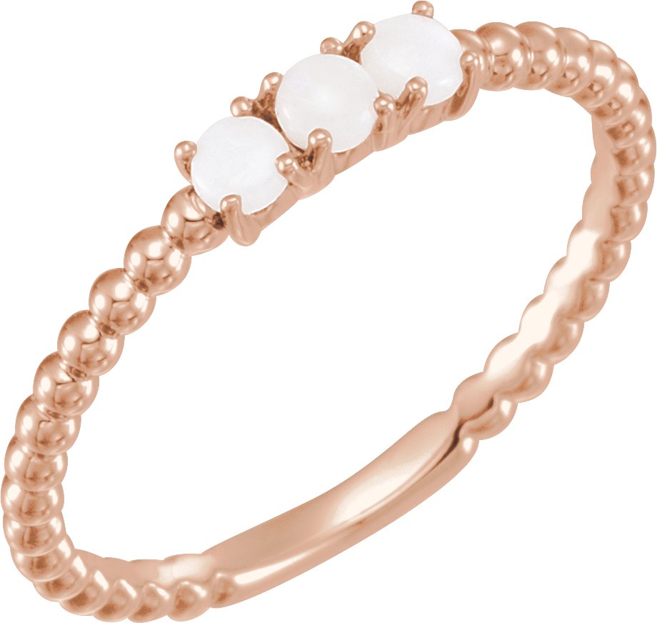 14K Rose Natural White Opal Beaded Stackable Ring