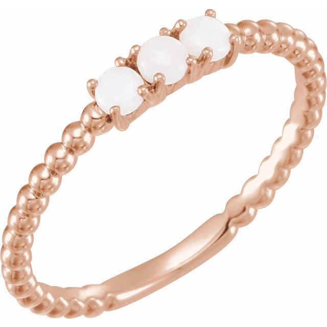 14K Rose Natural White Opal Beaded Stackable Ring