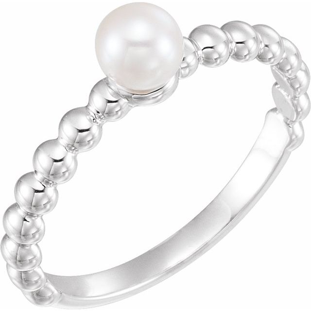 14K White 5.5-6.0 mm Freshwater Cultured Pearl Stackable Beaded Ring
