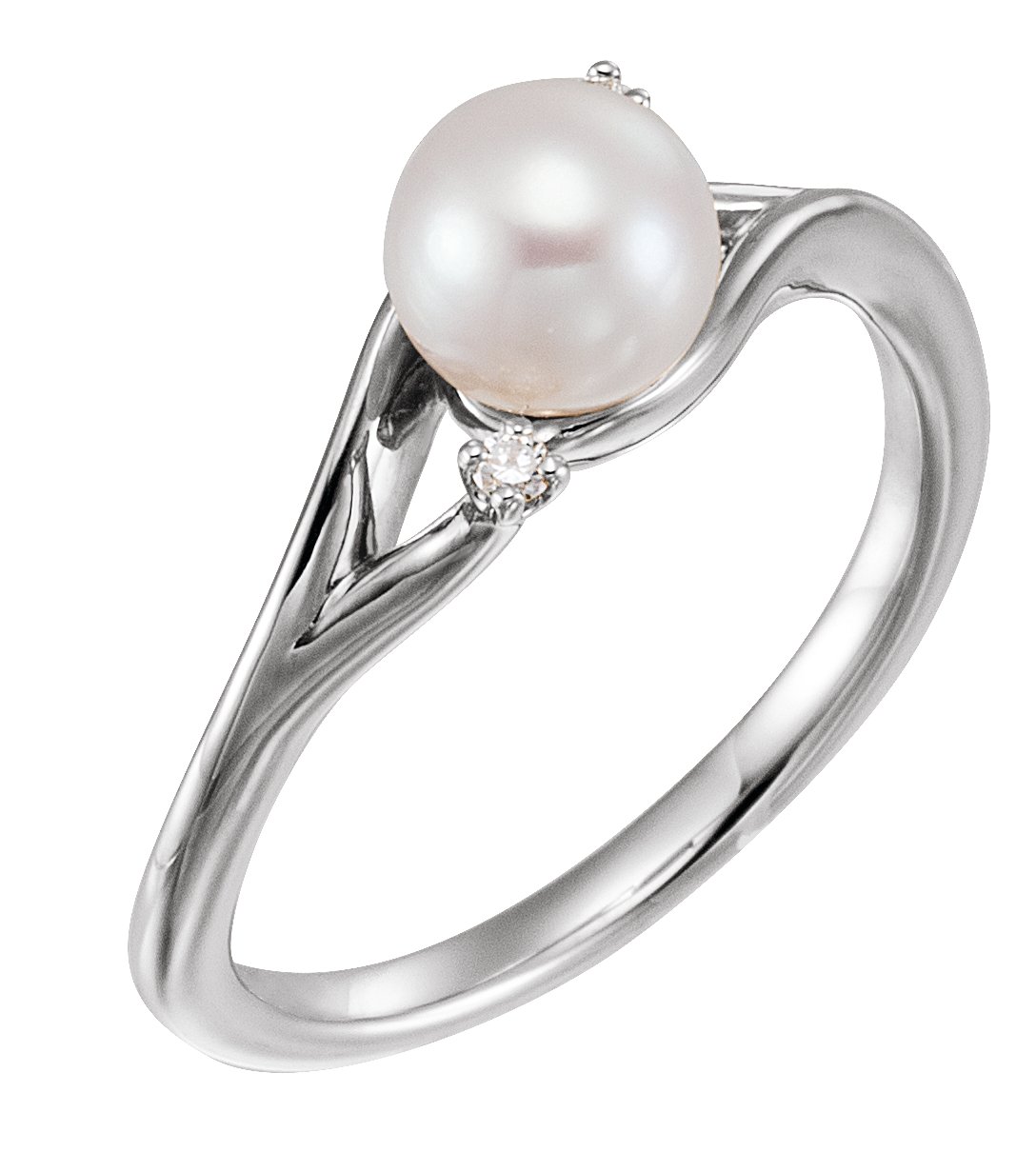 14K White Cultured White Freshwater Pearl & .03 CTW Natural Diamond Bypass Ring 