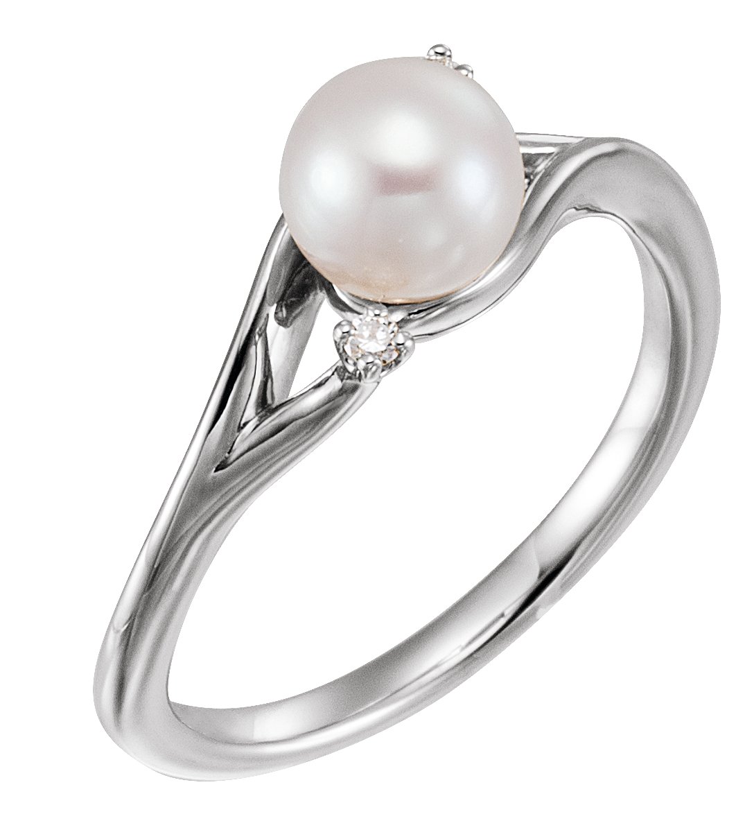 Sterling Silver Cultured White Freshwater Pearl & .03 CTW Natural Diamond Bypass Ring 