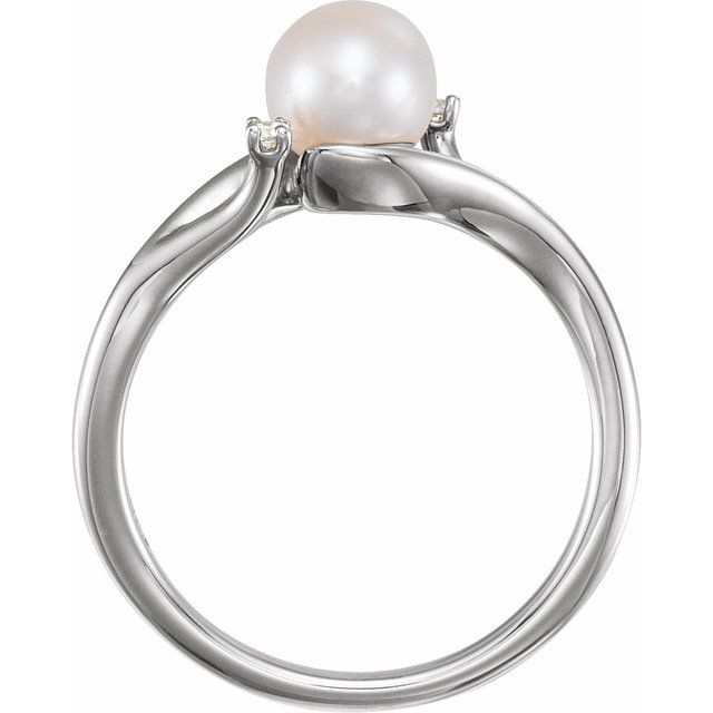 Sterling Silver Cultured White Freshwater Pearl & .03 CTW Natural Diamond Bypass Ring 