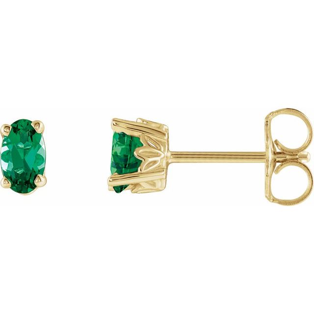 14K Yellow Lab-Grown Emerald Earrings