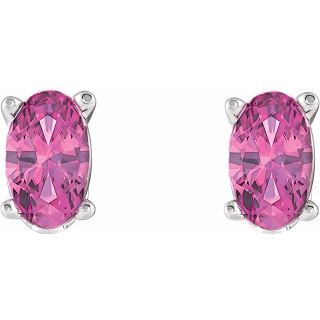 14K White Natural Pink Tourmaline Earrings