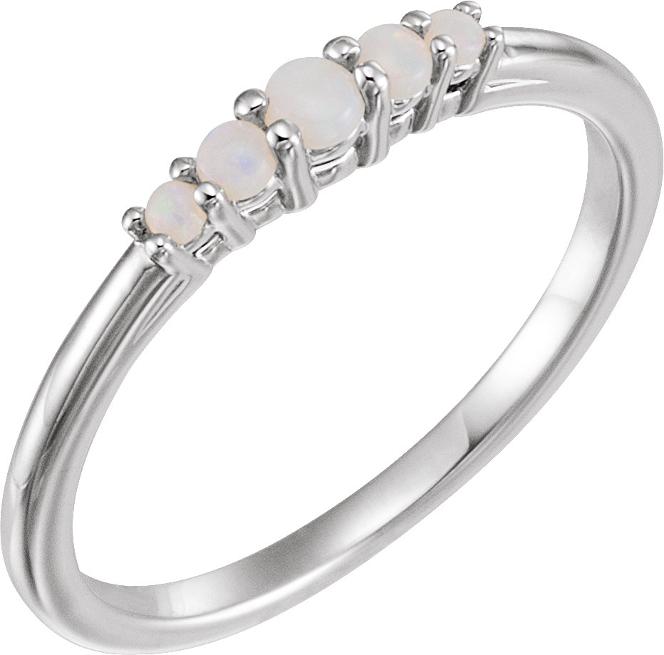 14K White Opal Graduated Five-Stone Ring 