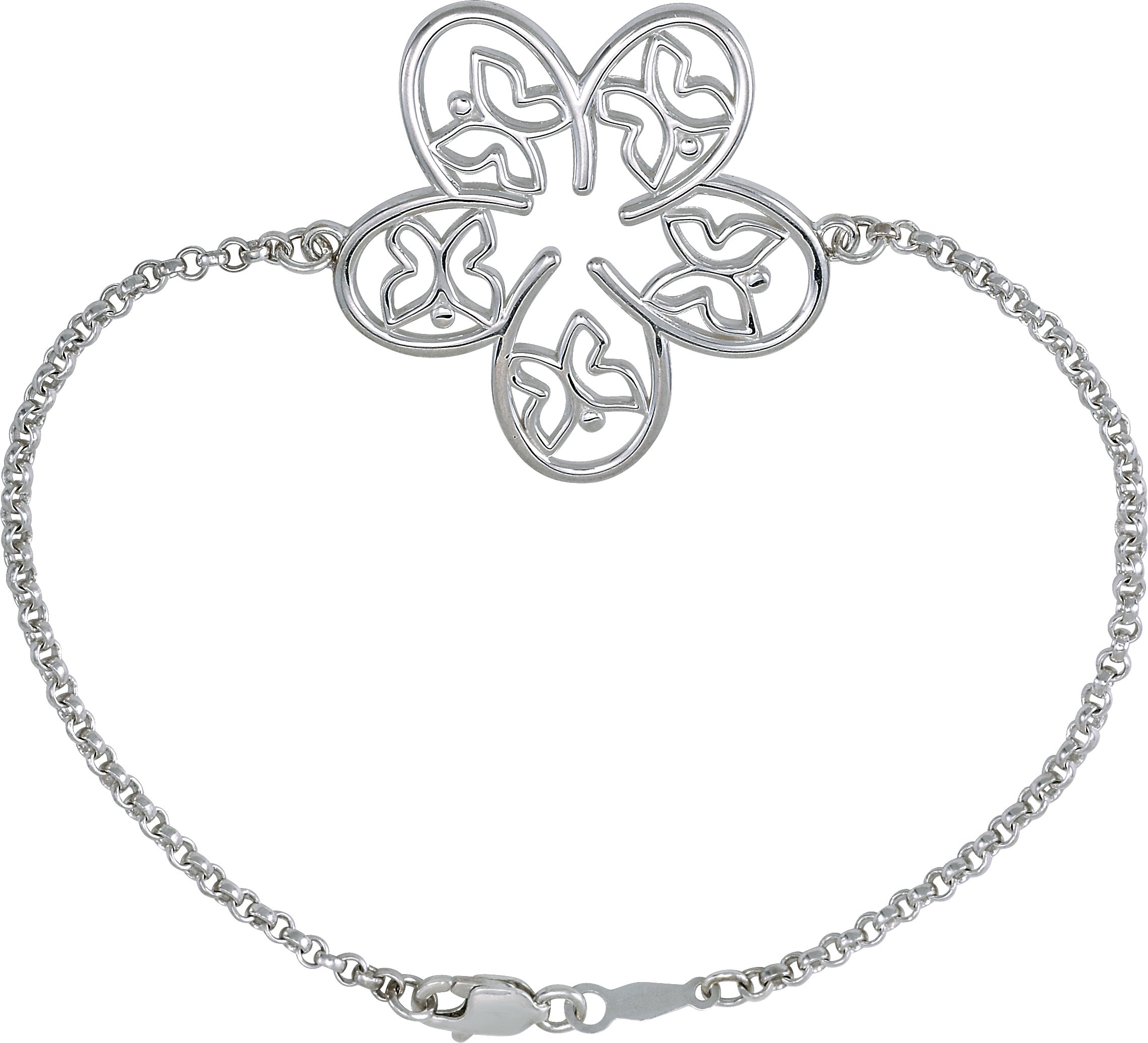 Sterling Silver Flower & Butterfly 7 1/2" Bracelet