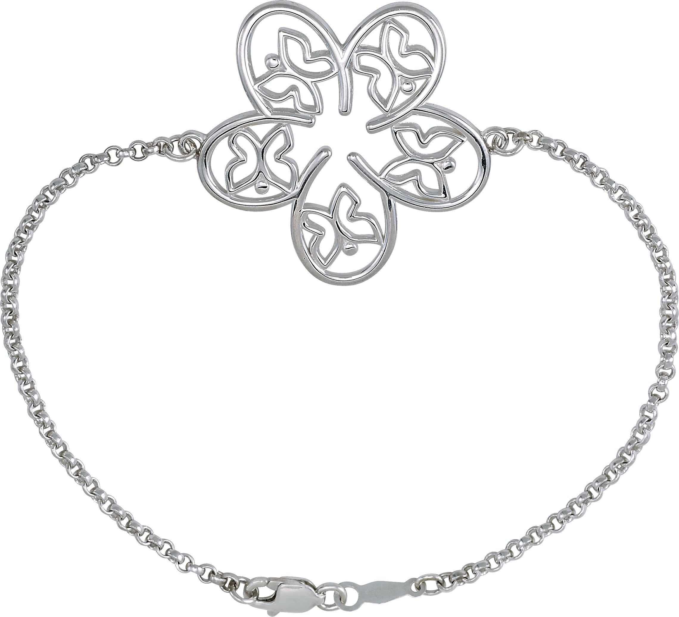 Sterling Silver Flower & Butterfly 7 1/2 Bracelet