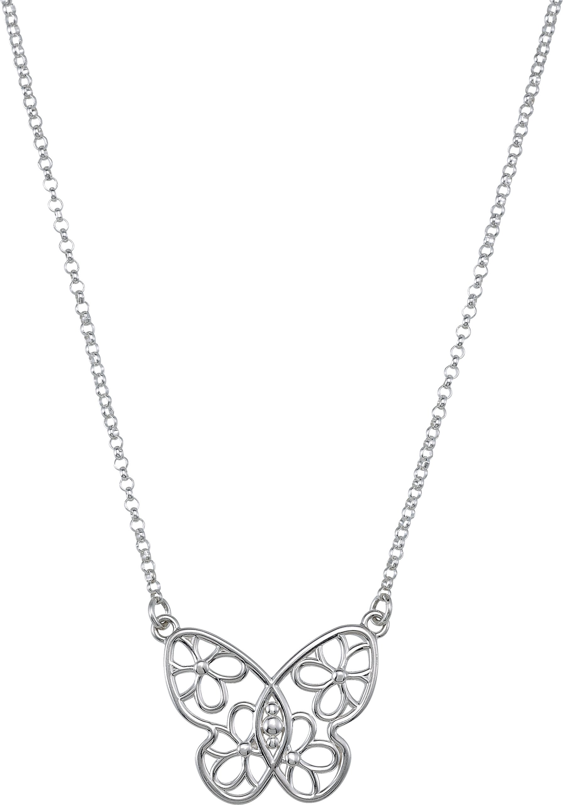 Sterling Silver Butterfly & Floral 16" Necklace  