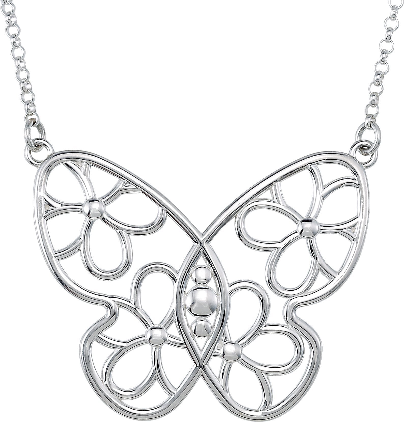 Sterling Silver Butterfly & Floral 15.5" Necklace   