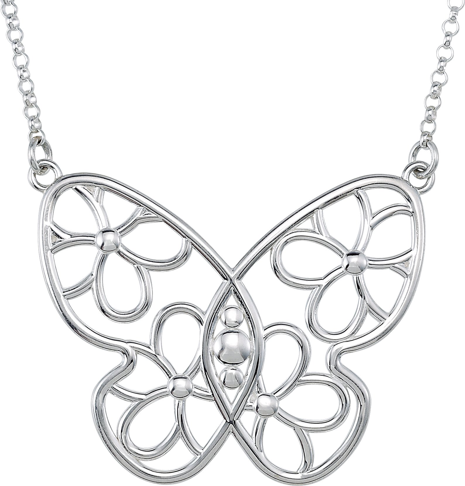 14K White Butterfly & Floral 15.5