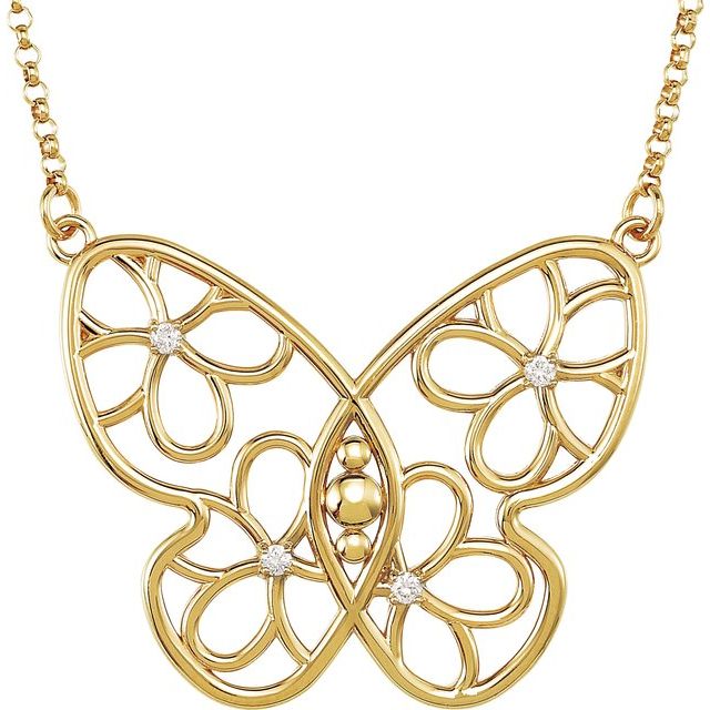 14K Yellow .08 CTW Natural Diamond Butterfly & Floral 18