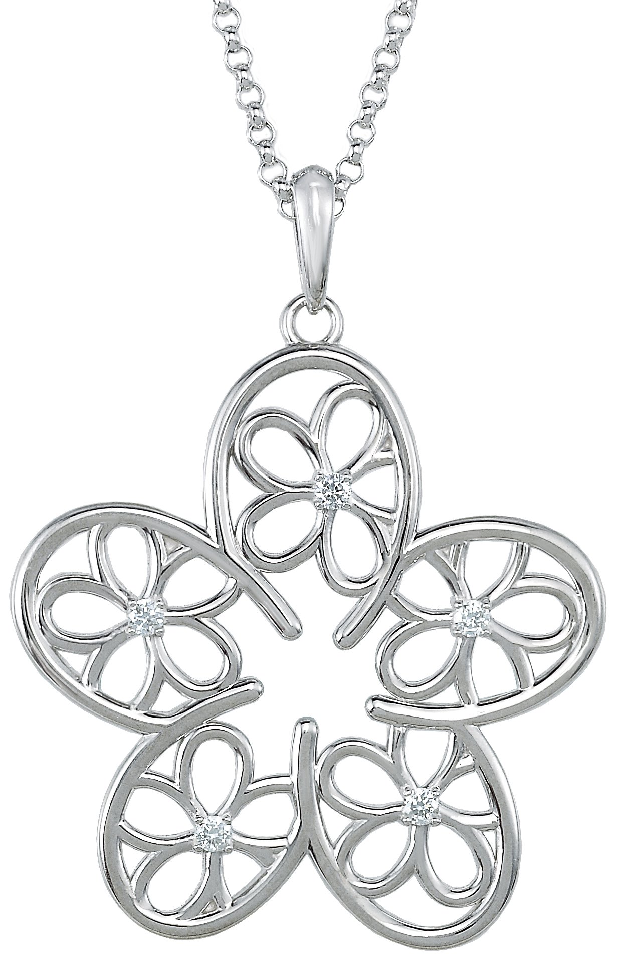 Sterling Silver .10 CTW Diamond Flower 18 inch Necklace Ref. 3415340