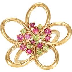 Peridot & Pink Tourmaline Kvetinový Design Ring alebo neosadený
