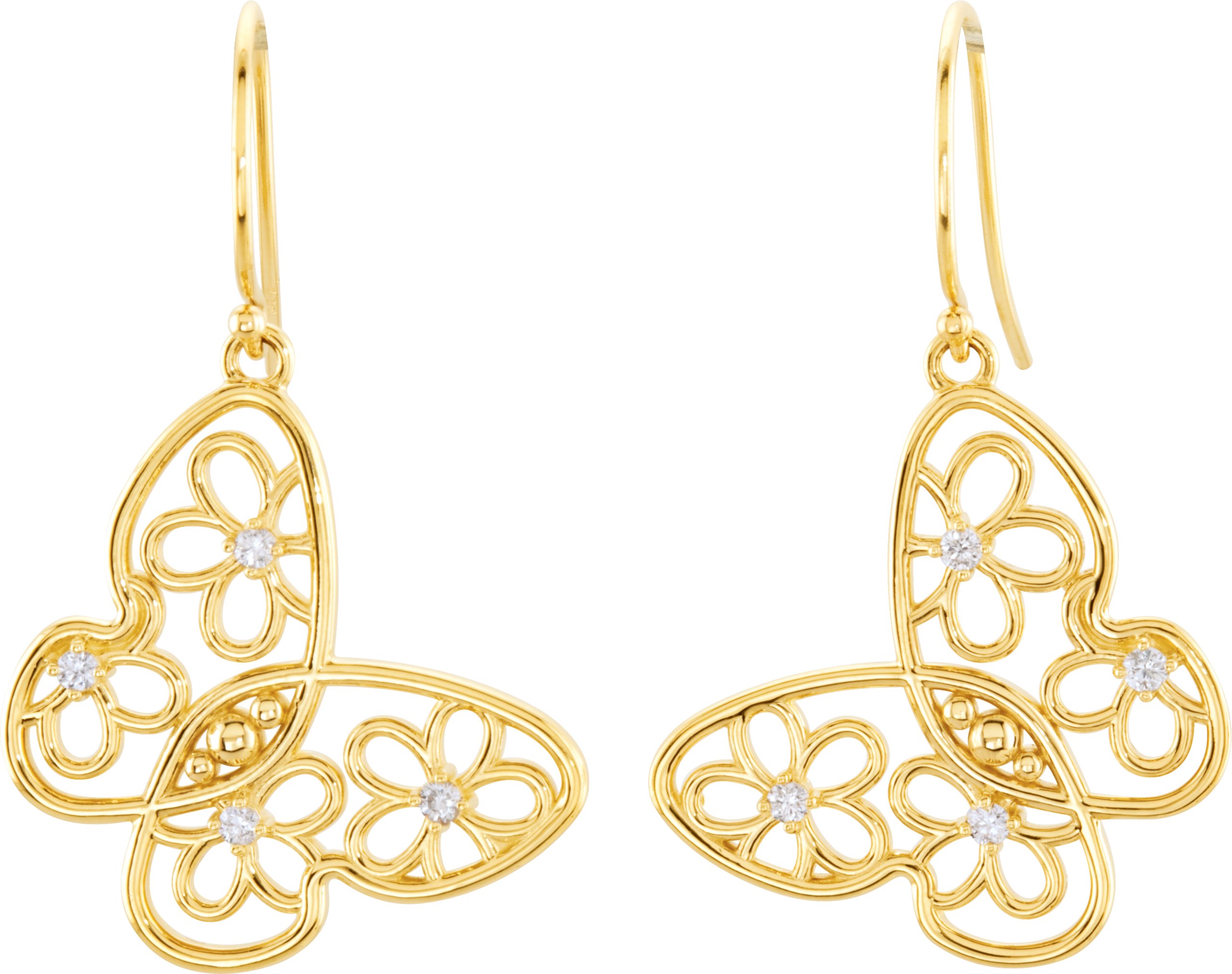 1/6 Natural Daimond Floral Butterfly Earrings view 2