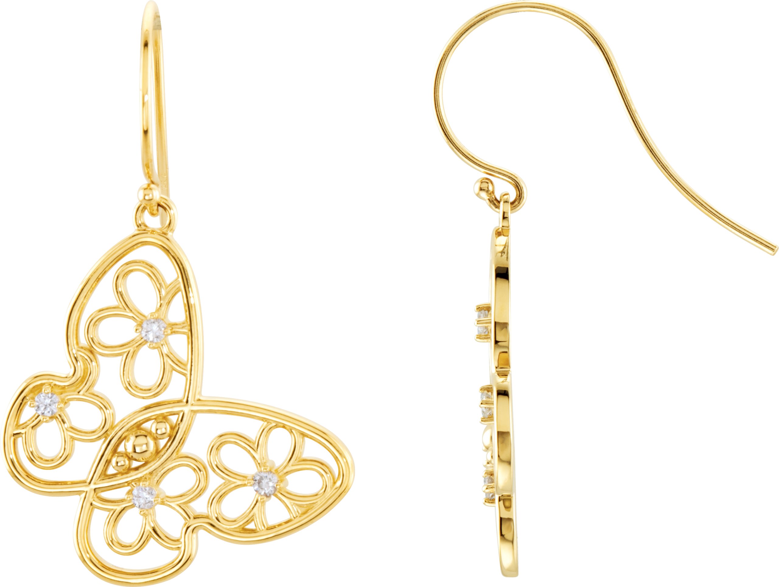 1/6 Natural Daimond Floral Butterfly Earrings