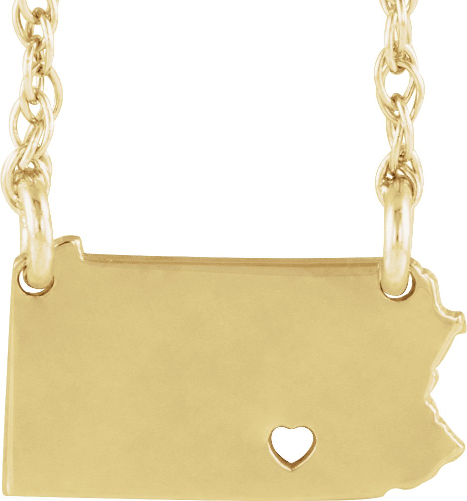Engravable State with Heart-Pierced City Necklace
