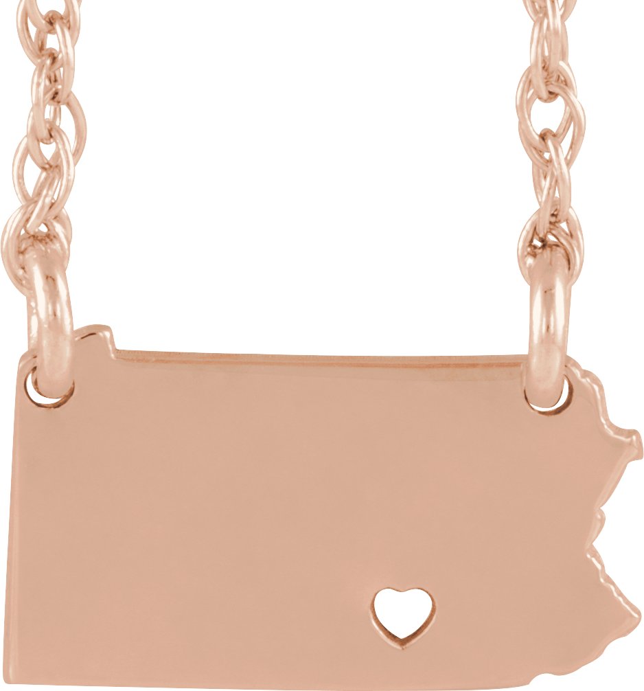 Engravable State with Heart-Pierced City Necklace