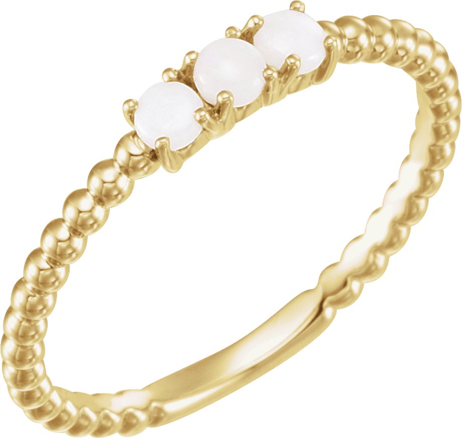 14K Yellow Natural White Opal Beaded Stackable Ring