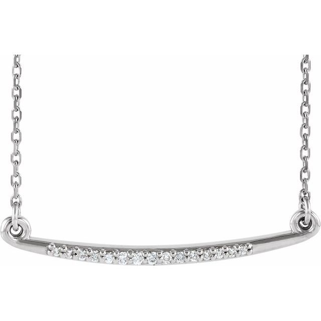 14K White .05 CTW Diamond Curved Bar 16-18" Necklace