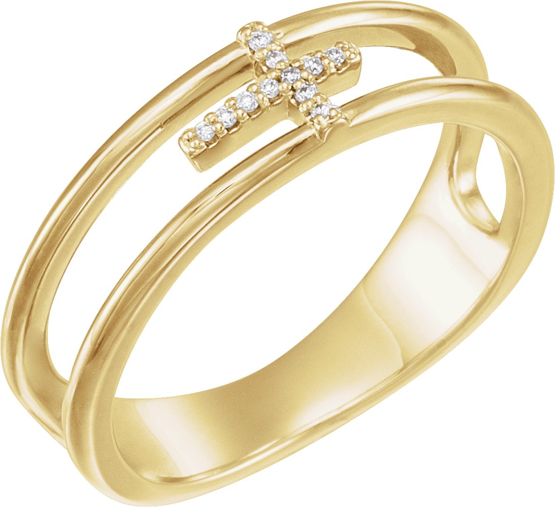 14K Yellow 1/6 CTW Diamond Negative Space Cross Ring