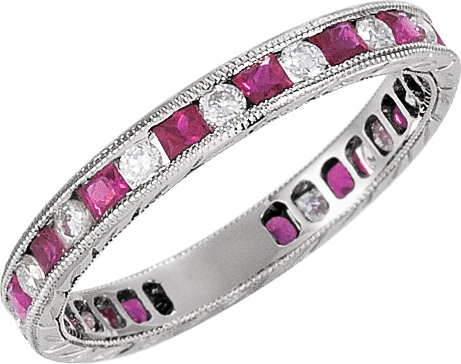 14K White Natural Ruby & 1/4 CTW Natural Diamond Eternity Band Size 7