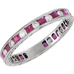 14K White Natural Ruby & 1/4 CTW Natural Diamond Eternity Band Size 7