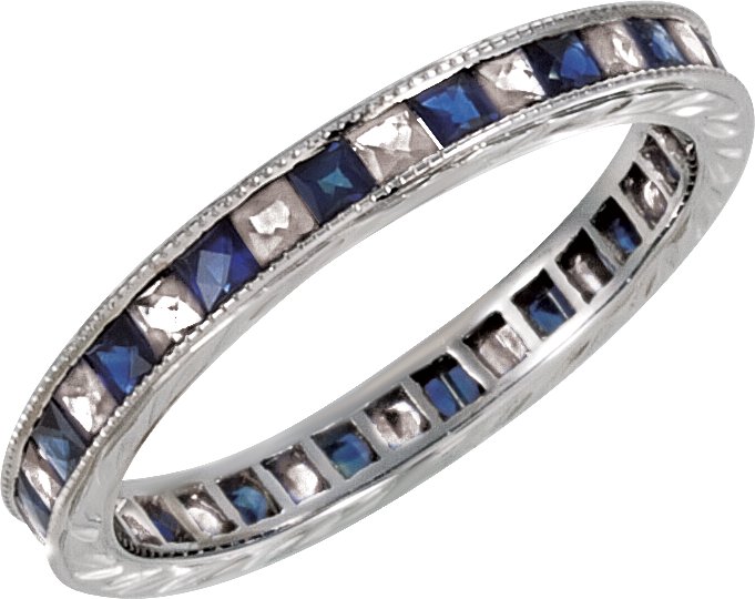 14K White Natural Blue Sapphire & 1/2 CTW Natural Diamond Eternity Band