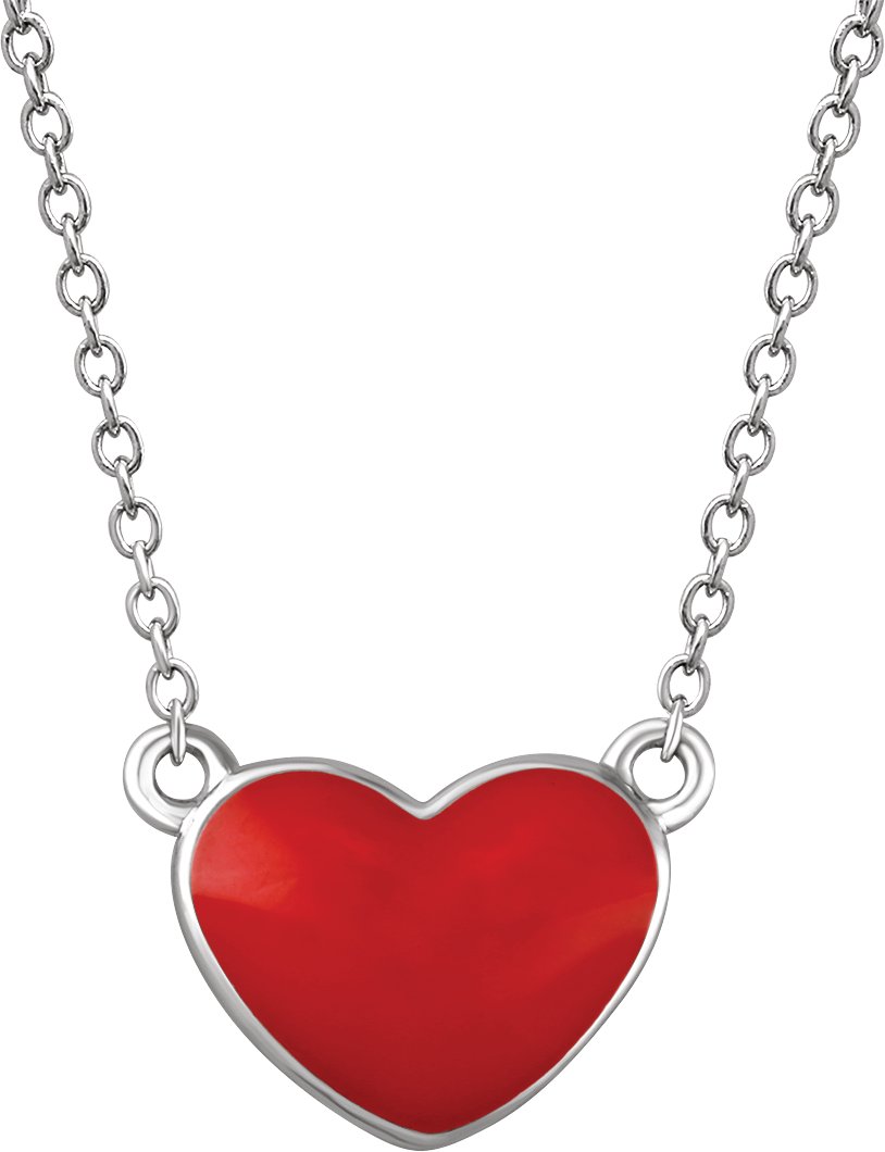 Sterling Silver Red Enamel Heart 16-18" Necklace 