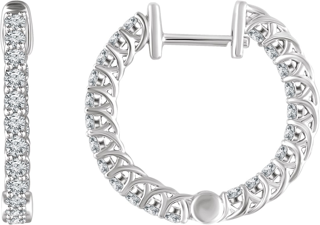 14K White 1 CTW Natural Diamond Inside-Outside 20.1 mm Hoop Earrings  