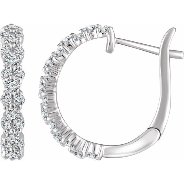 14K White 5/8 CTW Natural Diamond Hoop Earrings  
