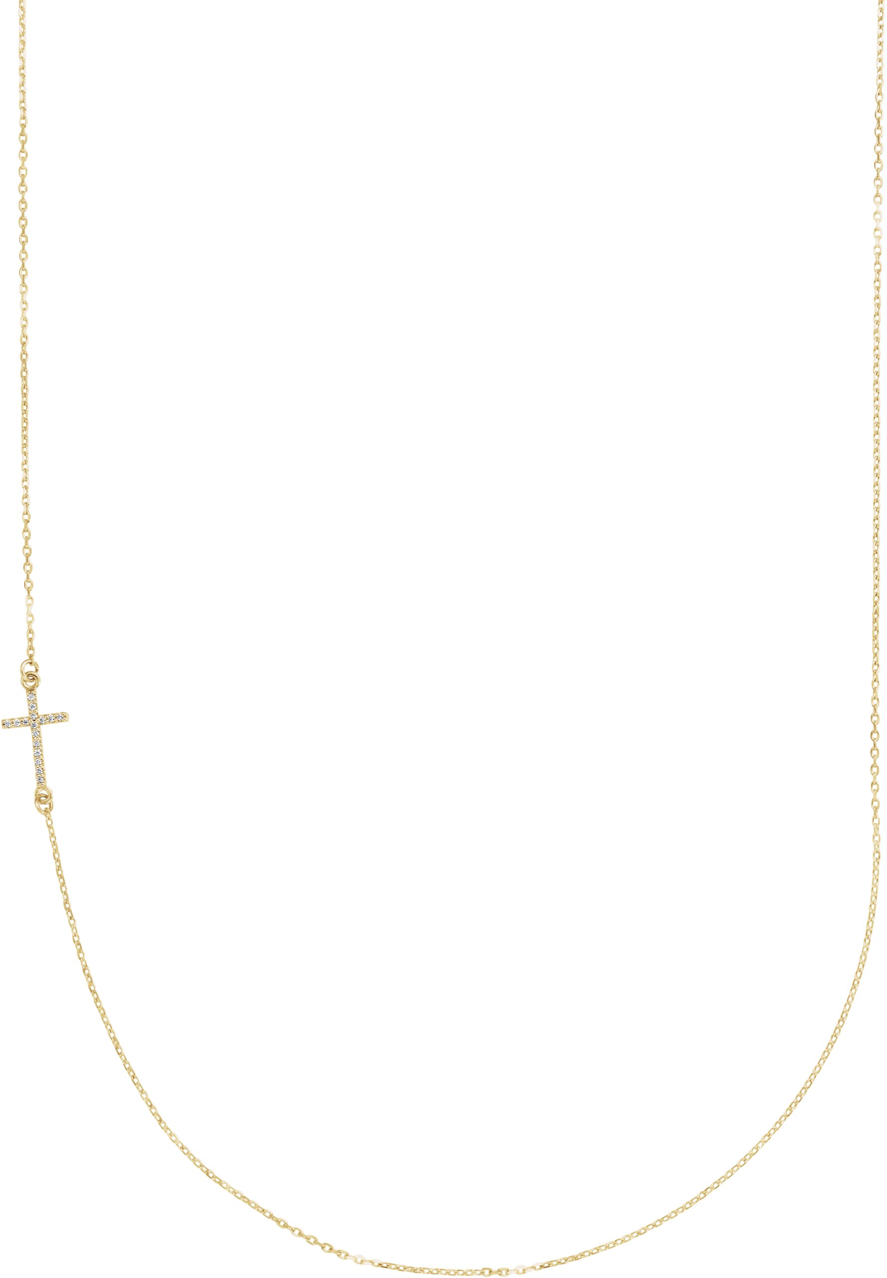 14K Yellow .04 CTW Natural Diamond Off-Center Sideways Cross 16 Necklace  